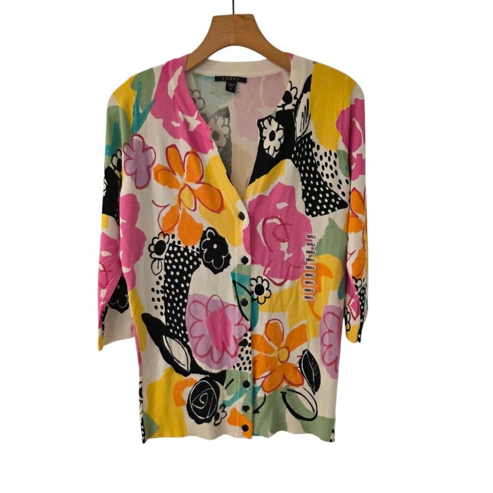Cyrus‎ Floral Cardigan Sweater Colorful Knit Button Top Womens Small NEW NWT